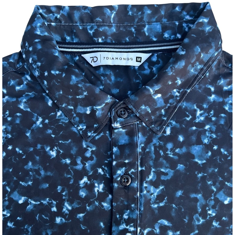 7 Diamonds Men's Colin Golf Polo Shirt 4-Way Stretch Black/Blue Size Medium